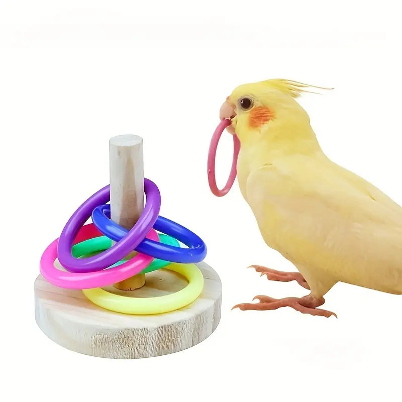Delightful Wooden Parrot Ring Toy