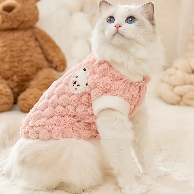 Bear-Graphic Fleece Cat Vest