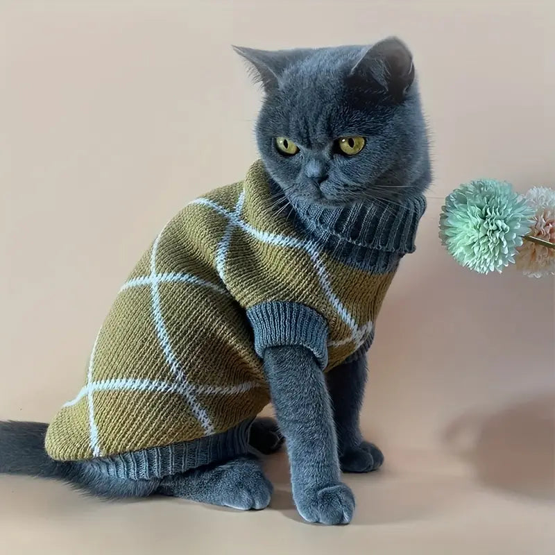 CozyChic Khaki Diamond Pattern Pet Sweater