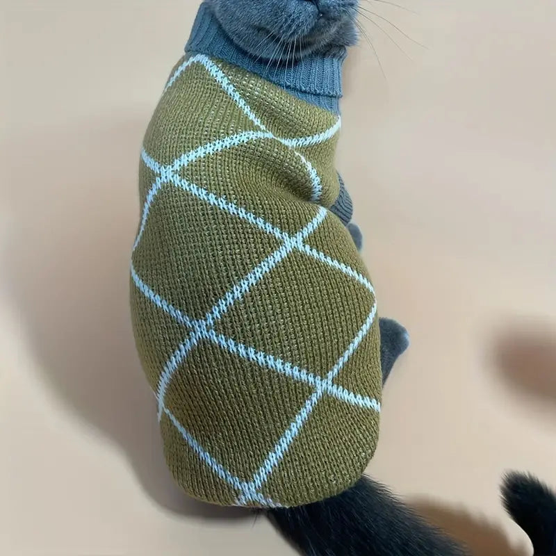 CozyChic Khaki Diamond Pattern Pet Sweater