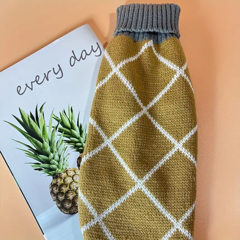 CozyChic Khaki Diamond Pattern Pet Sweater