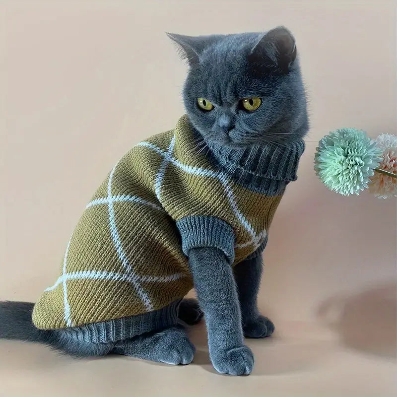 CozyChic Khaki Diamond Pattern Pet Sweater