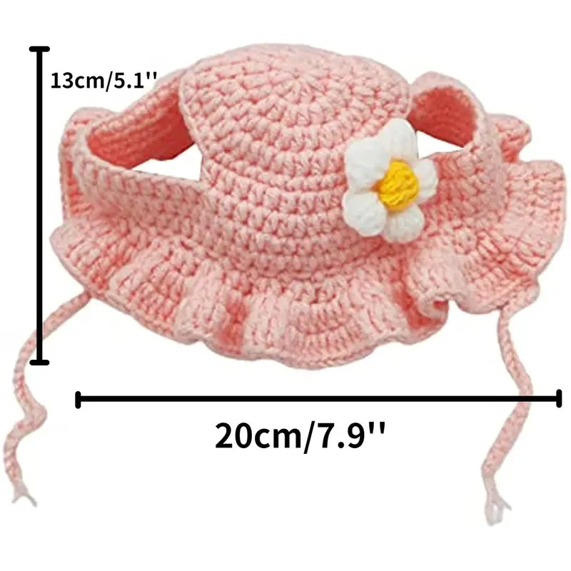 Cozy Pink Flower Cat Hat