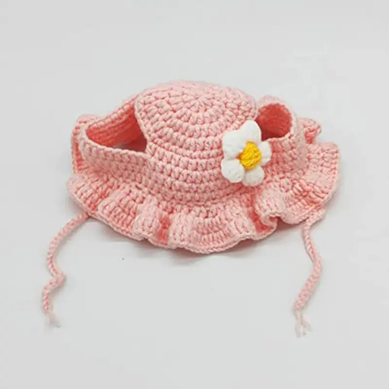 Cozy Pink Flower Cat Hat