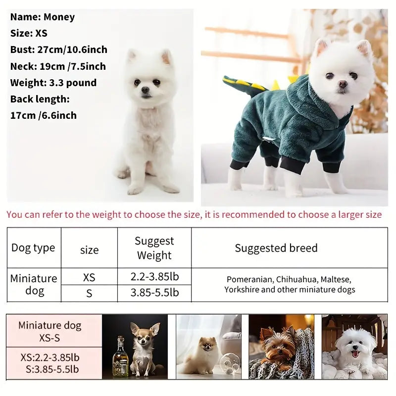 Dinosaur Design Pet Thickened Fleece Hoodie