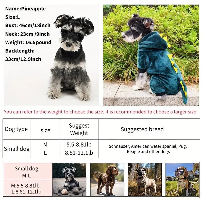 Dinosaur Design Pet Thickened Fleece Hoodie
