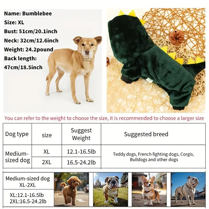 Dinosaur Design Pet Thickened Fleece Hoodie