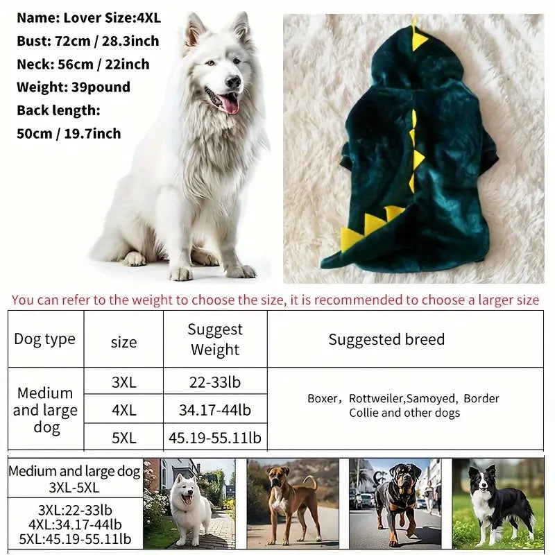 Dinosaur Design Pet Thickened Fleece Hoodie