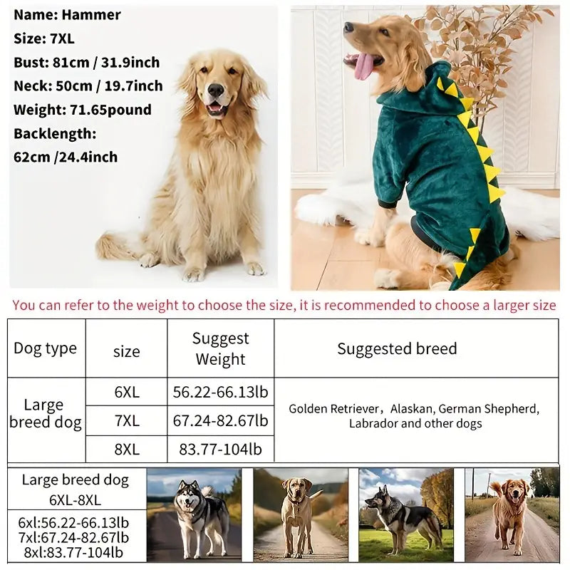 Dinosaur Design Pet Thickened Fleece Hoodie