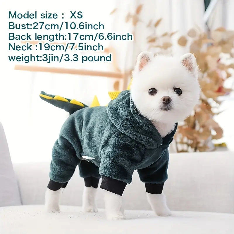 Dinosaur Design Pet Thickened Fleece Hoodie