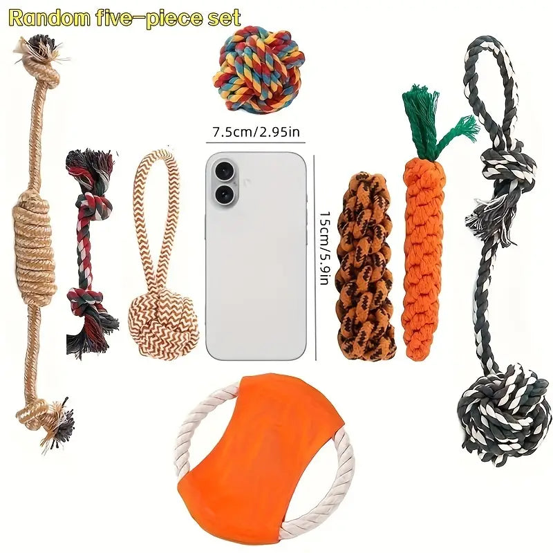 Set Of 5 Assorted Color Dog Chew Toys