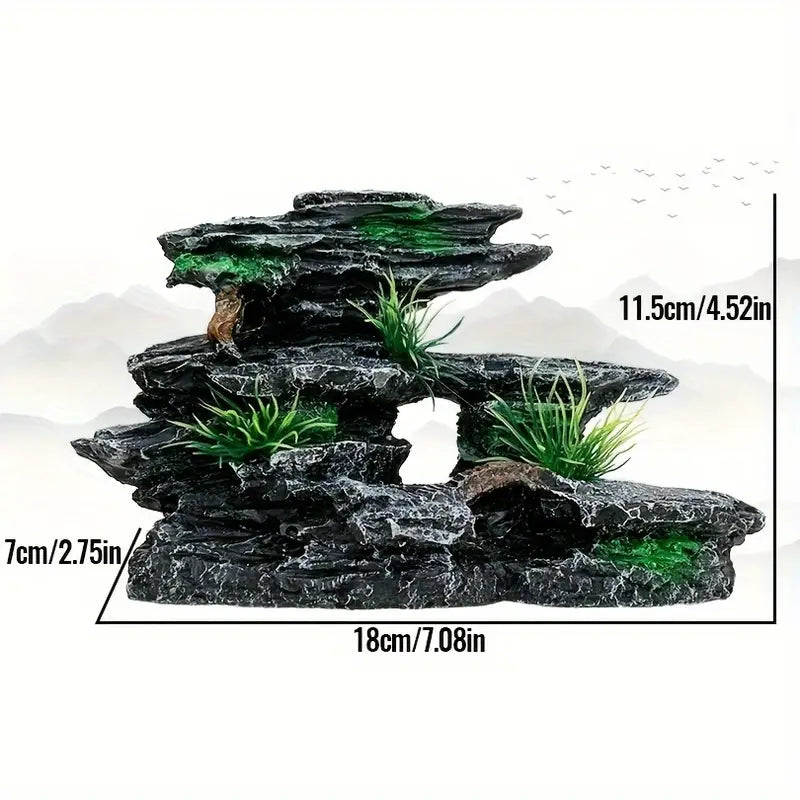 Aquarium Mountain View Rockery With Moss Tree Rock Cave