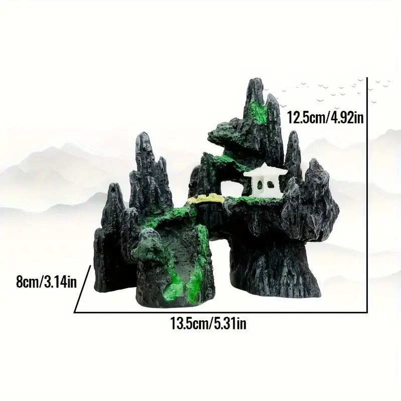Aquarium Mountain View Rockery With Moss Tree Rock Cave