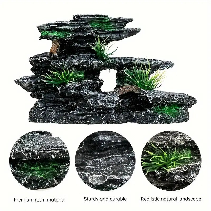 Aquarium Mountain View Rockery With Moss Tree Rock Cave
