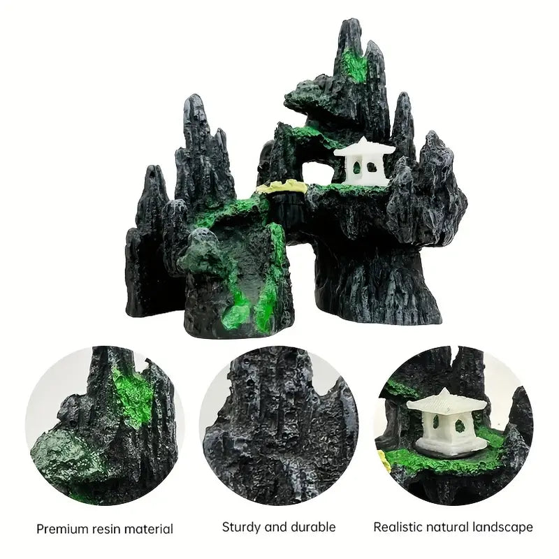 Aquarium Mountain View Rockery With Moss Tree Rock Cave