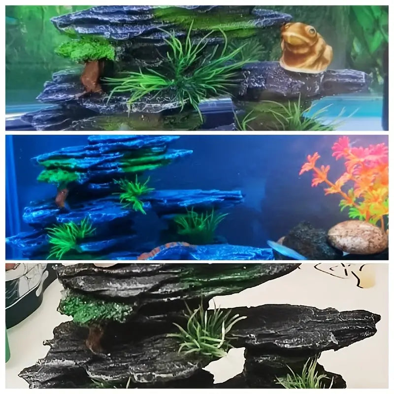 Aquarium Mountain View Rockery With Moss Tree Rock Cave
