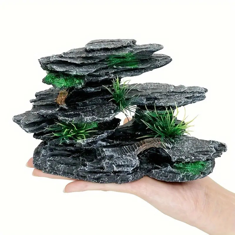 Aquarium Mountain View Rockery With Moss Tree Rock Cave
