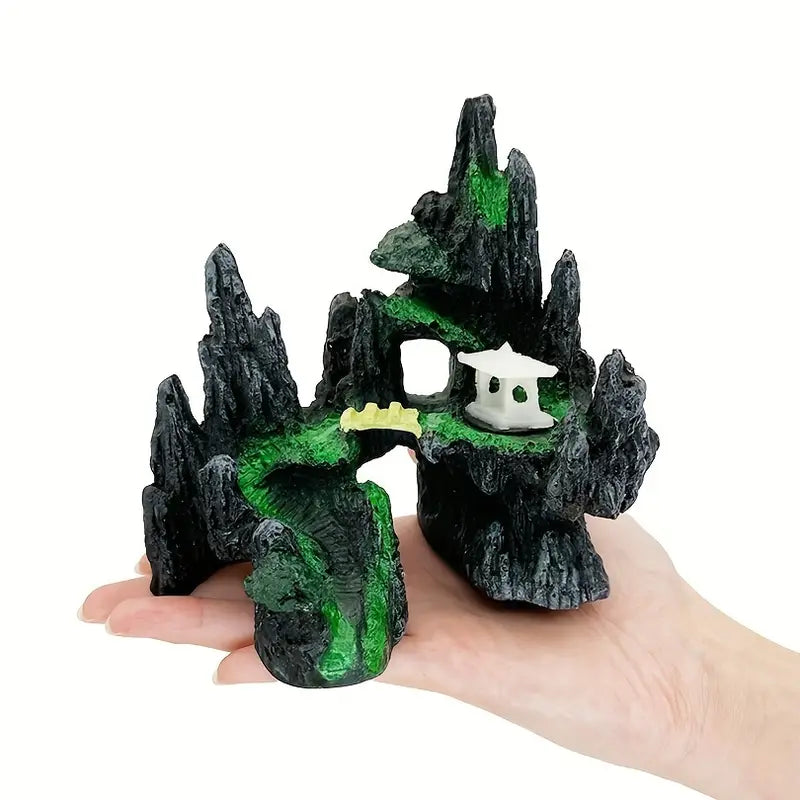 Aquarium Mountain View Rockery With Moss Tree Rock Cave