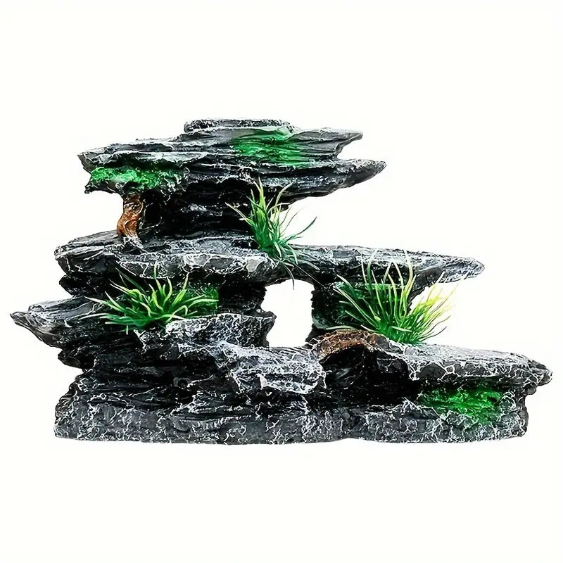 Aquarium Mountain View Rockery With Moss Tree Rock Cave