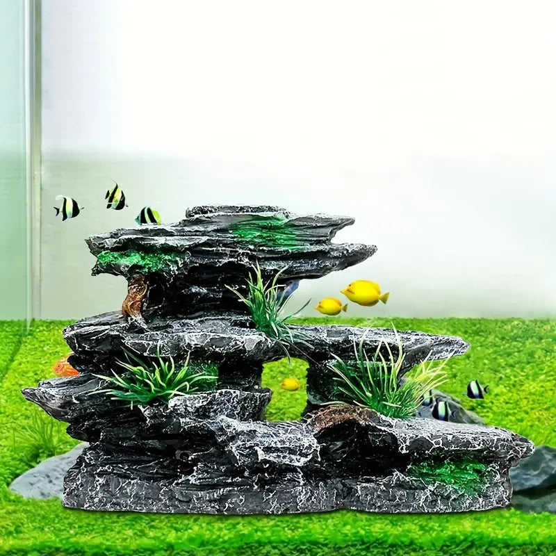Aquarium Mountain View Rockery With Moss Tree Rock Cave