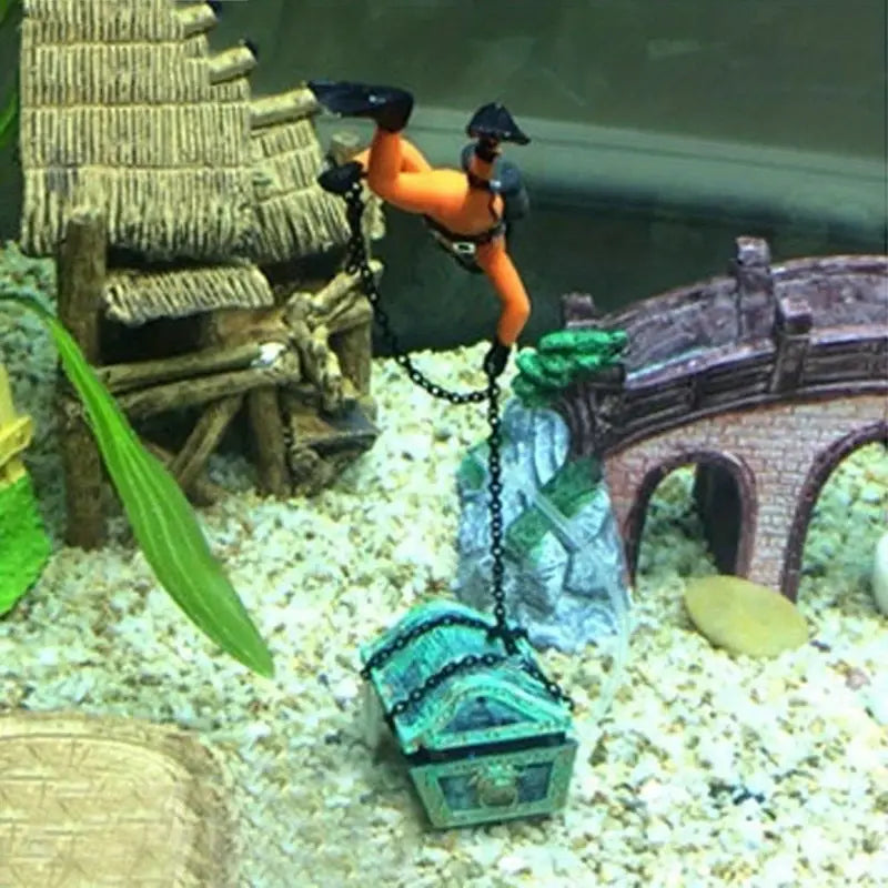 Treasure Chest Diver Aquarium Decoration