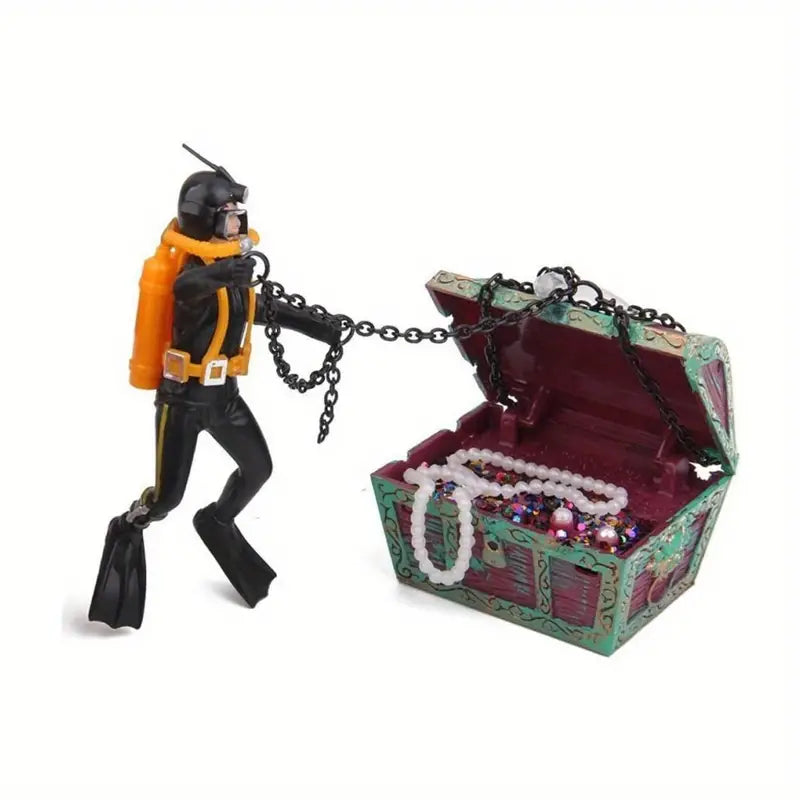 Treasure Chest Diver Aquarium Decoration