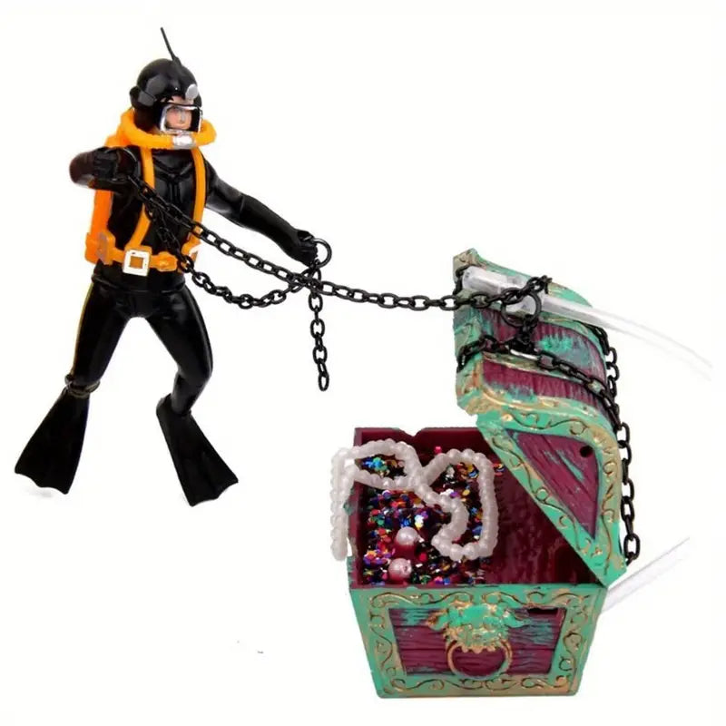 Treasure Chest Diver Aquarium Decoration