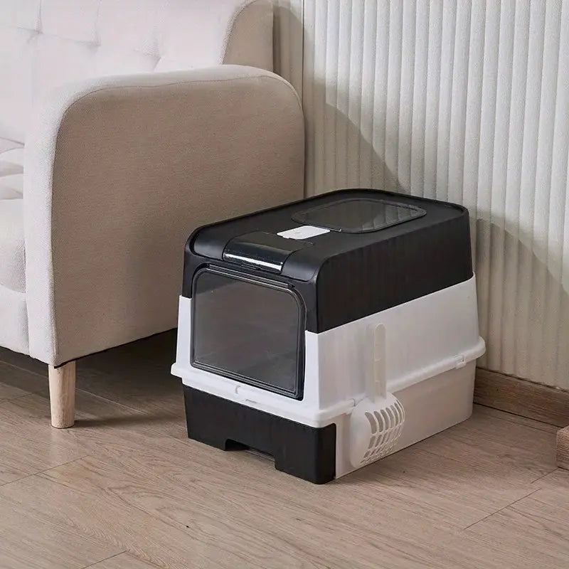 Portable Foldable Cat Litter Box With Anti-Splash Cover And Plastic Scoop