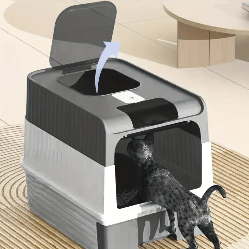 Portable Foldable Cat Litter Box With Anti-Splash Cover And Plastic Scoop