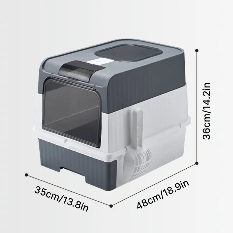 Portable Foldable Cat Litter Box With Anti-Splash Cover And Plastic Scoop