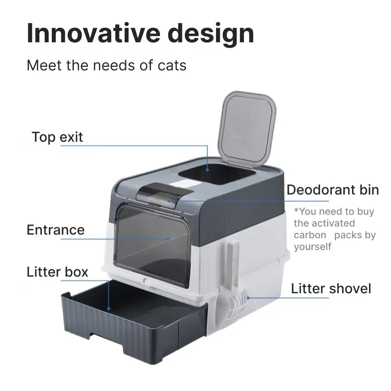 Portable Foldable Cat Litter Box With Anti-Splash Cover And Plastic Scoop