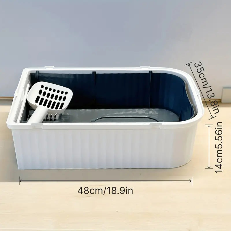 Portable Foldable Cat Litter Box With Anti-Splash Cover And Plastic Scoop