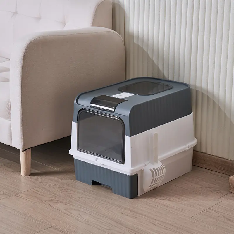 Portable Foldable Cat Litter Box With Anti-Splash Cover And Plastic Scoop