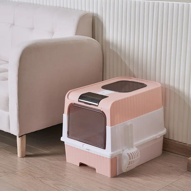 Portable Foldable Cat Litter Box With Anti-Splash Cover And Plastic Scoop