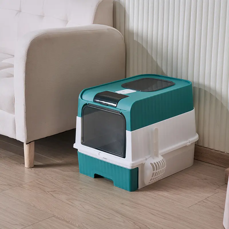 Portable Foldable Cat Litter Box With Anti-Splash Cover And Plastic Scoop