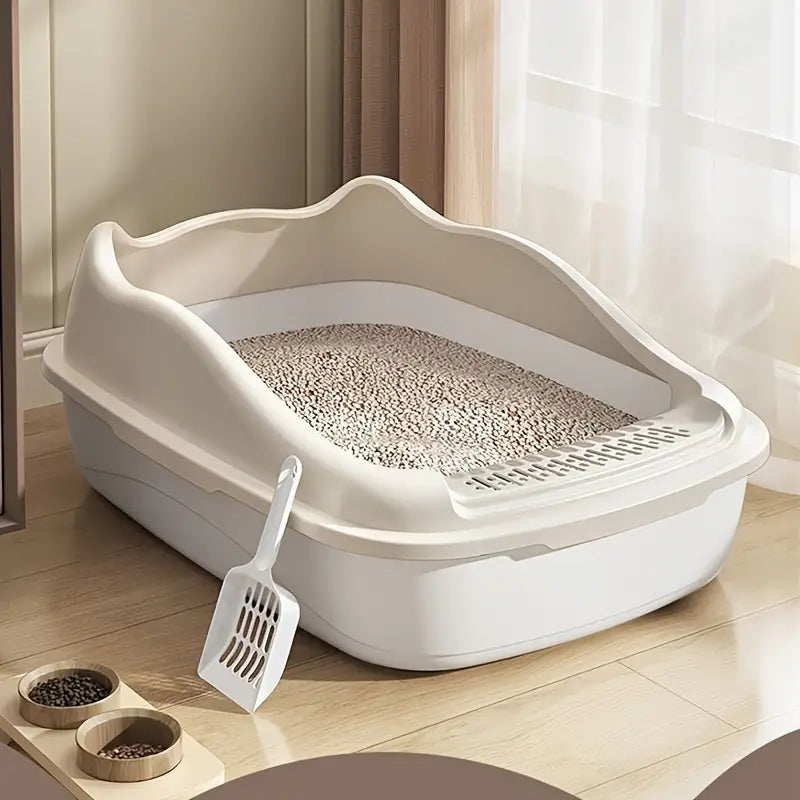 Semi-enclosed Cat Litter Box, Anti-splash With Raised Fence