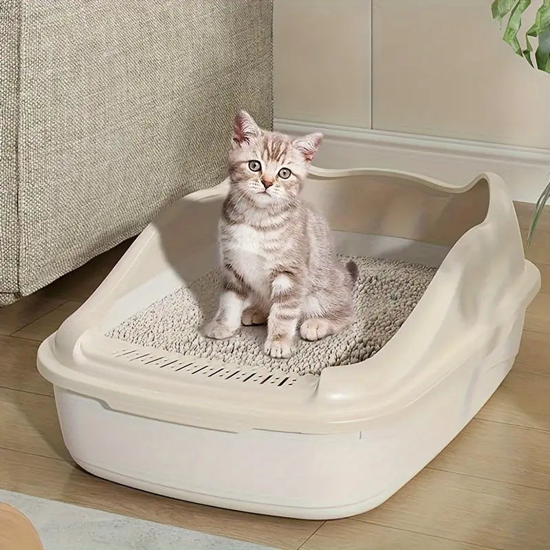 Semi-enclosed Cat Litter Box, Anti-splash With Raised Fence