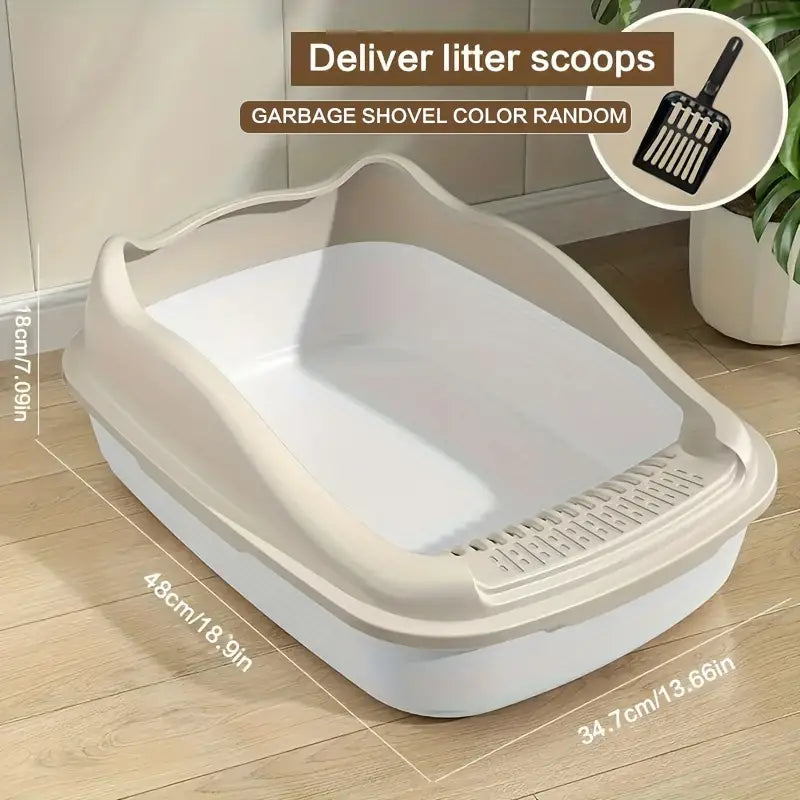 Semi-enclosed Cat Litter Box, Anti-splash With Raised Fence