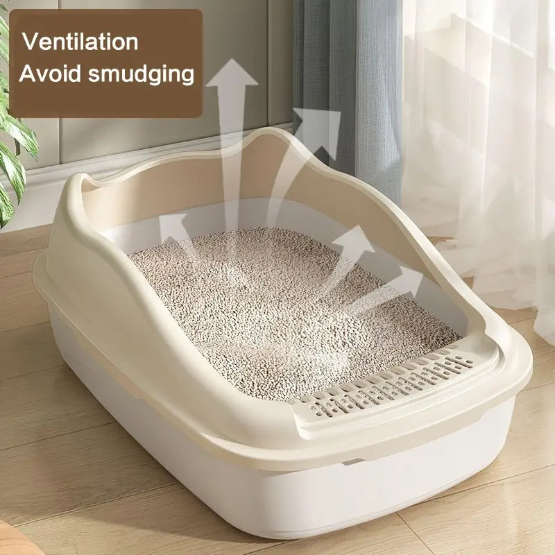 Semi-enclosed Cat Litter Box, Anti-splash With Raised Fence
