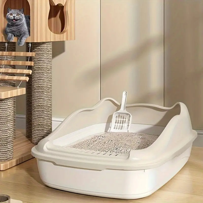 Semi-enclosed Cat Litter Box, Anti-splash With Raised Fence