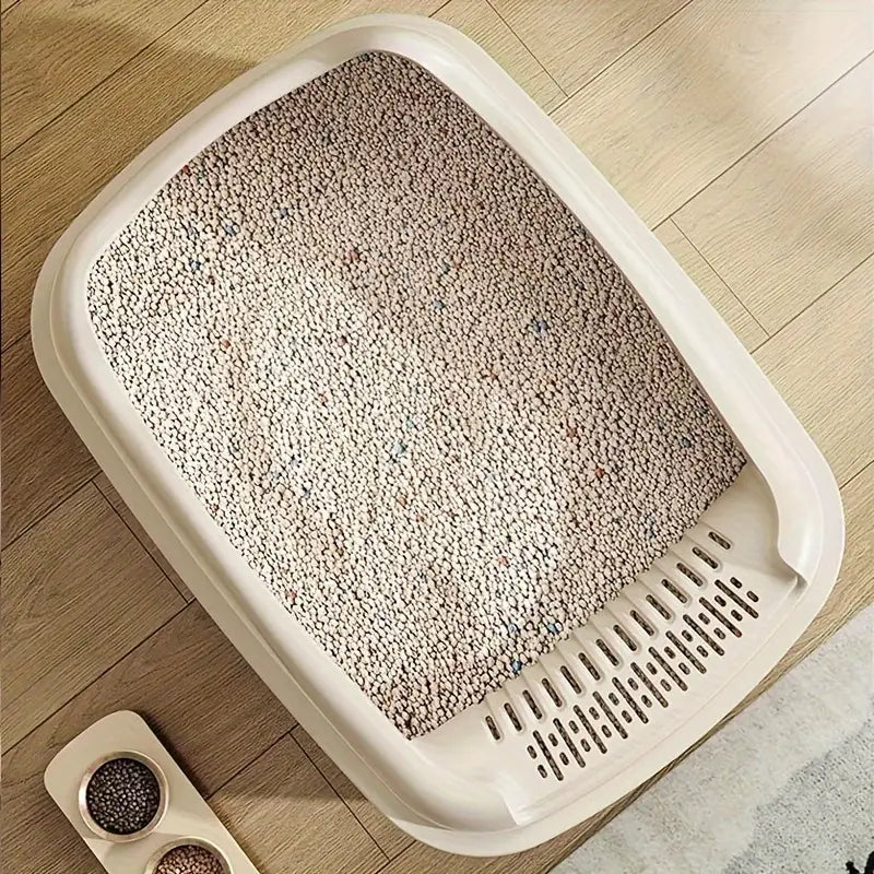 Semi-enclosed Cat Litter Box, Anti-splash With Raised Fence