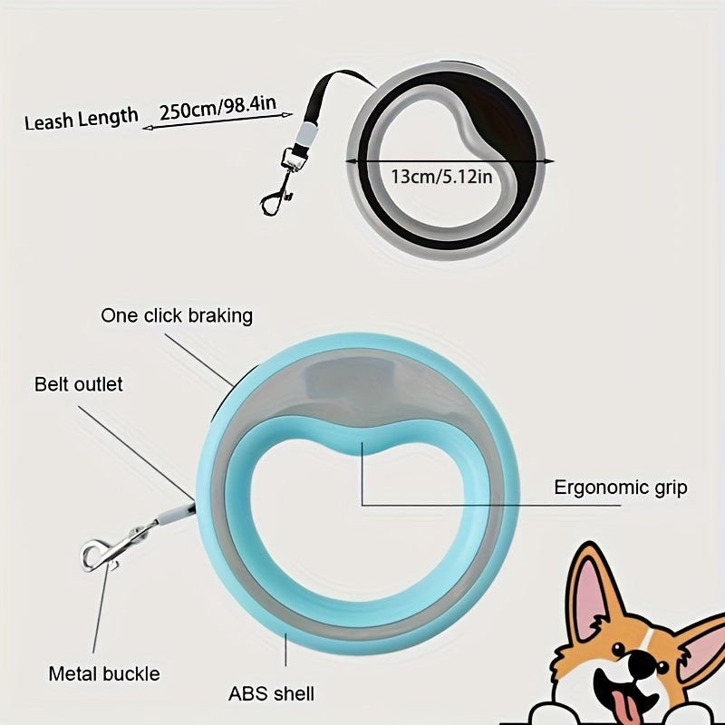 2.5M Long Retractable 360° Walking Leash with Safety Lock