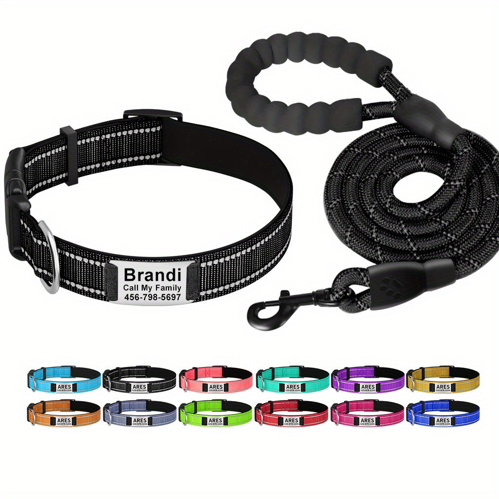 Shiny Guard Personalized Dog Collar & Leash Set