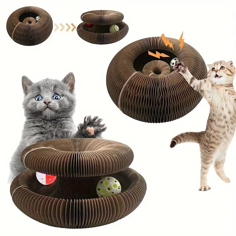 Foldable Cat Scratch Board Toy With Bell Ball And Glass Ball