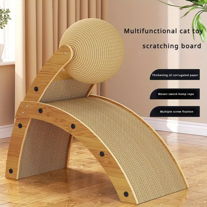 R-Shaped Wooden Cat Scratcher Lounge