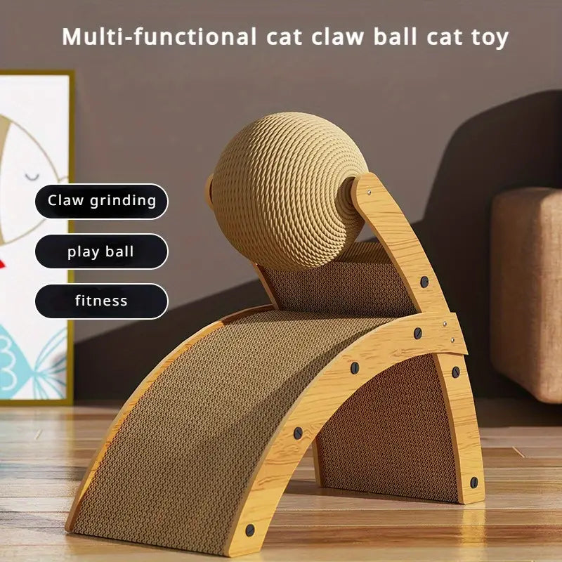 R-Shaped Wooden Cat Scratcher Lounge