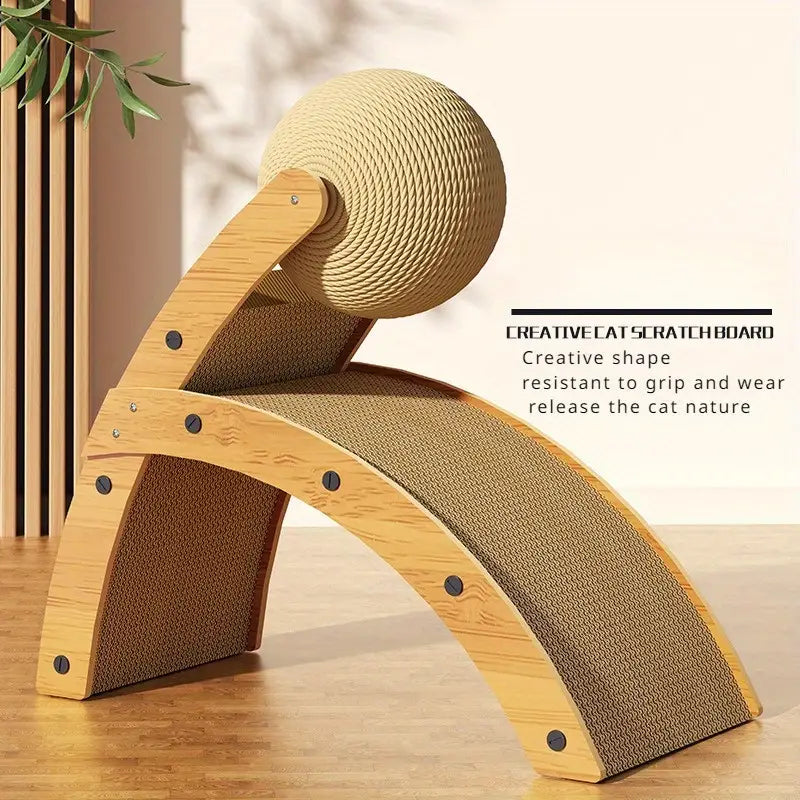 R-Shaped Wooden Cat Scratcher Lounge