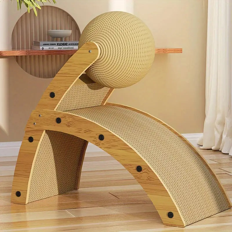 R-Shaped Wooden Cat Scratcher Lounge