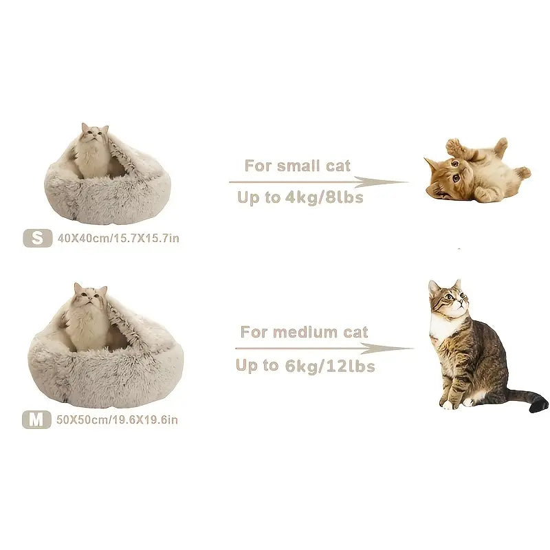 Plush Round Hooded Pet Bed