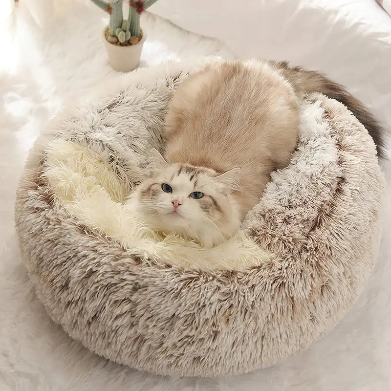 Plush Round Hooded Pet Bed